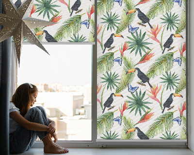 Fabric roller blind Toucans on flowers