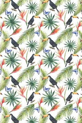 Fabric roller blind with a toucans on flowers print