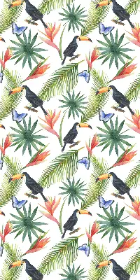 Fabric roller blind with a toucans on flowers print