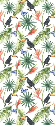 Fabric roller blind with a toucans on flowers print