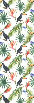 Fabric roller blind with a toucans on flowers print