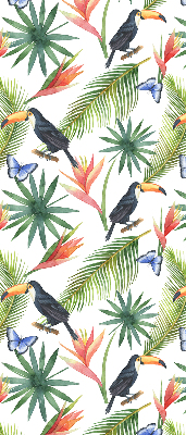 Fabric roller blind Toucans on flowers