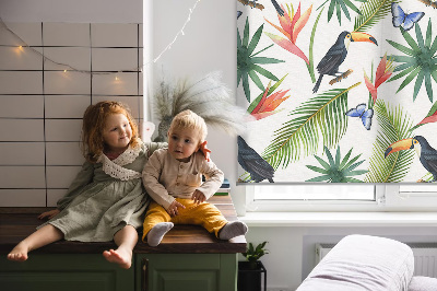 Fabric roller blind Toucans on flowers