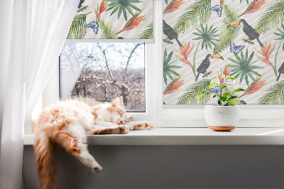 Fabric roller blind Toucans on flowers