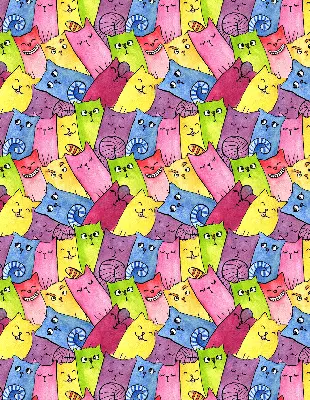 Modern roller blind with a colorful cat pattern