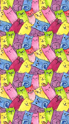 Modern roller blind with a colorful cat pattern