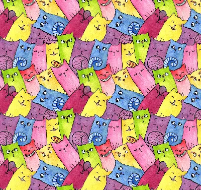 Modern roller blind with a colorful cat pattern
