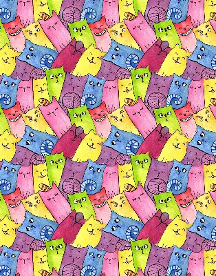 Modern roller blind with a colorful cat pattern