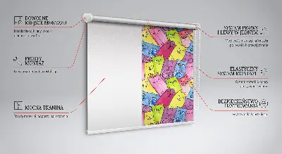 Modern roller blind with a colorful cat pattern
