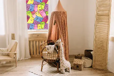 Modern roller blind with a colorful cat pattern