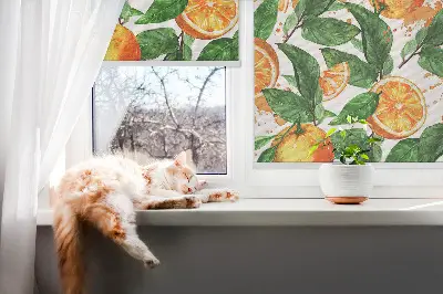 Roller blind for large window oranges and leaves print