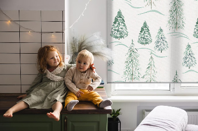 Fabric roller blind with a trees pattern