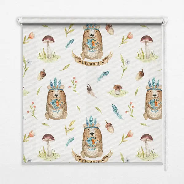Roller blind with teddy bears and plants pattern