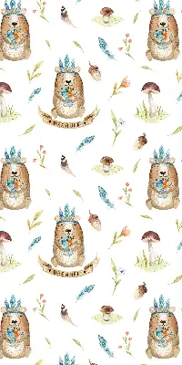 Roller blind with teddy bears and plants pattern