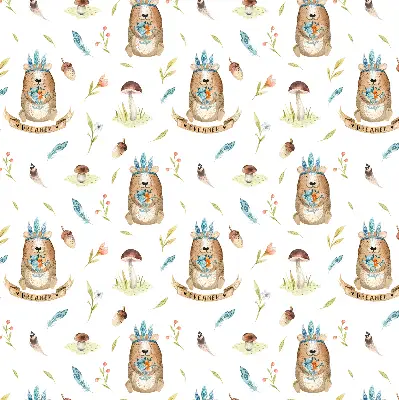 Roller blind with teddy bears and plants pattern