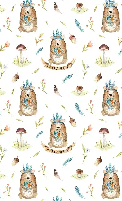 Roller blind with teddy bears and plants pattern