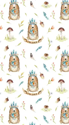 Roller blind with teddy bears and plants pattern