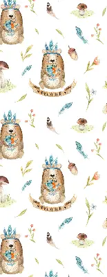 Roller blind with teddy bears and plants pattern