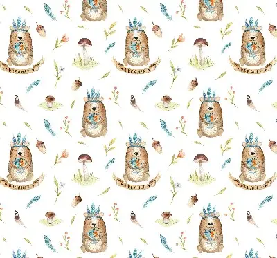 Roller blind with teddy bears and plants pattern
