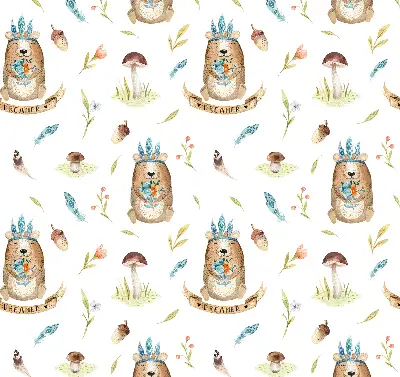 Roller blind with teddy bears and plants pattern