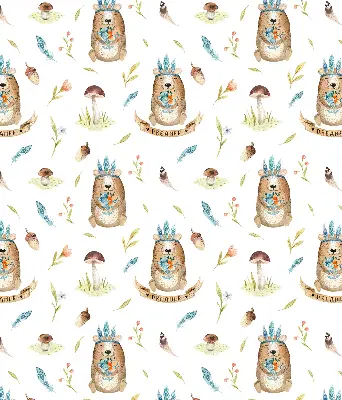 Roller blind with teddy bears and plants pattern