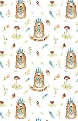 Roller blind with teddy bears and plants pattern