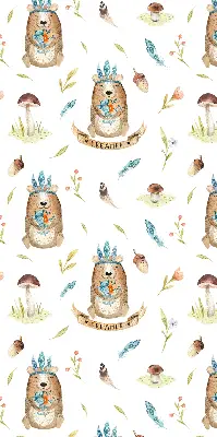 Roller blind with teddy bears and plants pattern