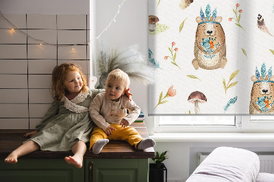 Modern roller blind Teddy bears and plants