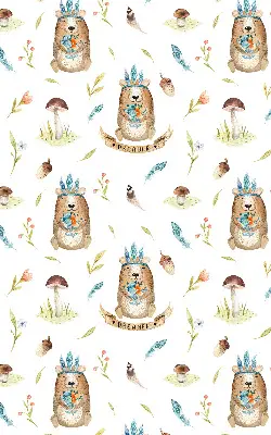 Roller blind with teddy bears and plants pattern