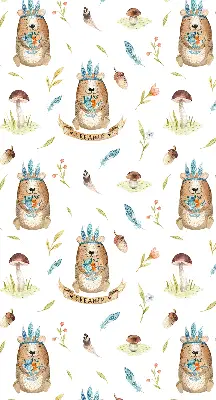 Roller blind with teddy bears and plants pattern