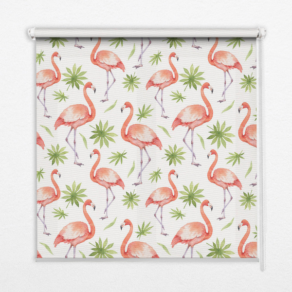 Roller blind for large window Flamingo and leaves