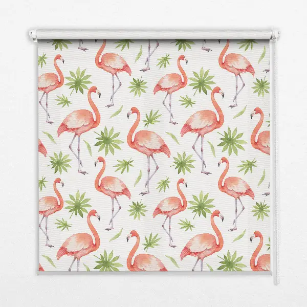 Roller blind for large window with flamingo and leaves print