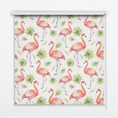 Roller blind for large window Flamingo and leaves