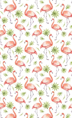 Roller blind for large window with flamingo and leaves print