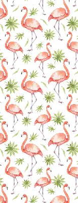Roller blind for large window with flamingo and leaves print