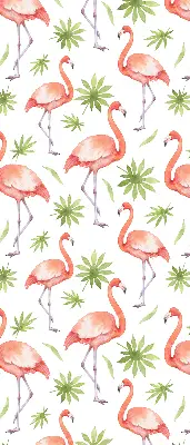 Roller blind for large window with flamingo and leaves print