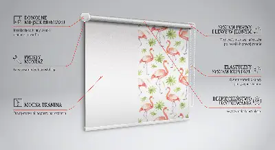 Roller blind for large window with flamingo and leaves print
