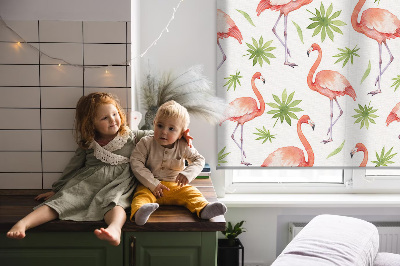 Roller blind for large window Flamingo and leaves