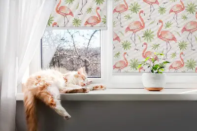 Roller blind for large window with flamingo and leaves print