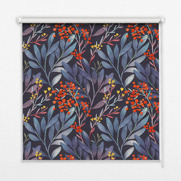 Fabric roller blind Dark leaves and rowan