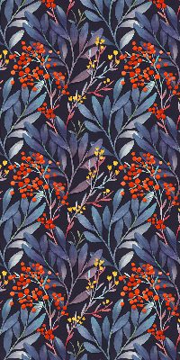 Fabric roller blind with dark leaves and rowan print