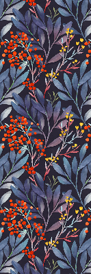 Fabric roller blind with dark leaves and rowan print