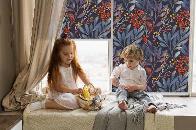Fabric roller blind Dark leaves and rowan