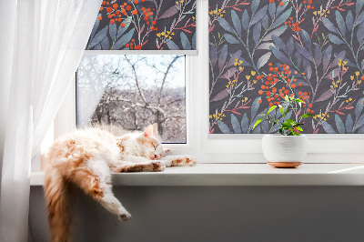 Fabric roller blind Dark leaves and rowan