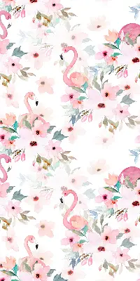 Fabric roller blind with flamingos among the flowers pattern