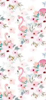 Fabric roller blind with flamingos among the flowers pattern