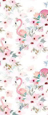 Fabric roller blind with flamingos among the flowers pattern