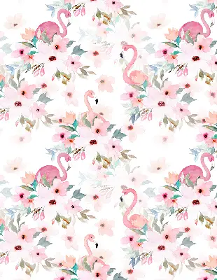 Fabric roller blind with flamingos among the flowers pattern