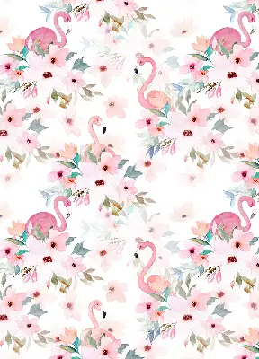 Fabric roller blind with flamingos among the flowers pattern