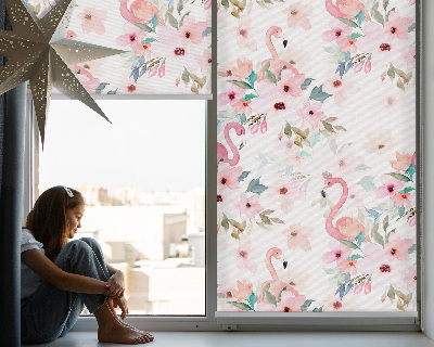 Fabric roller blind Flamingos among the flowers